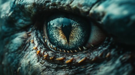 Fototapeta premium Close-Up of a Reptilian Eye with Detailed Scales and Dark Lighting