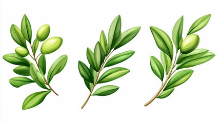 Fototapeta premium Fresh Olive Branch Leaves Isolated on White Background for Design Inspiration