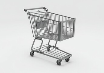 Empty metal shopping cart mockup isolated on light background for ecommerce or retail design

