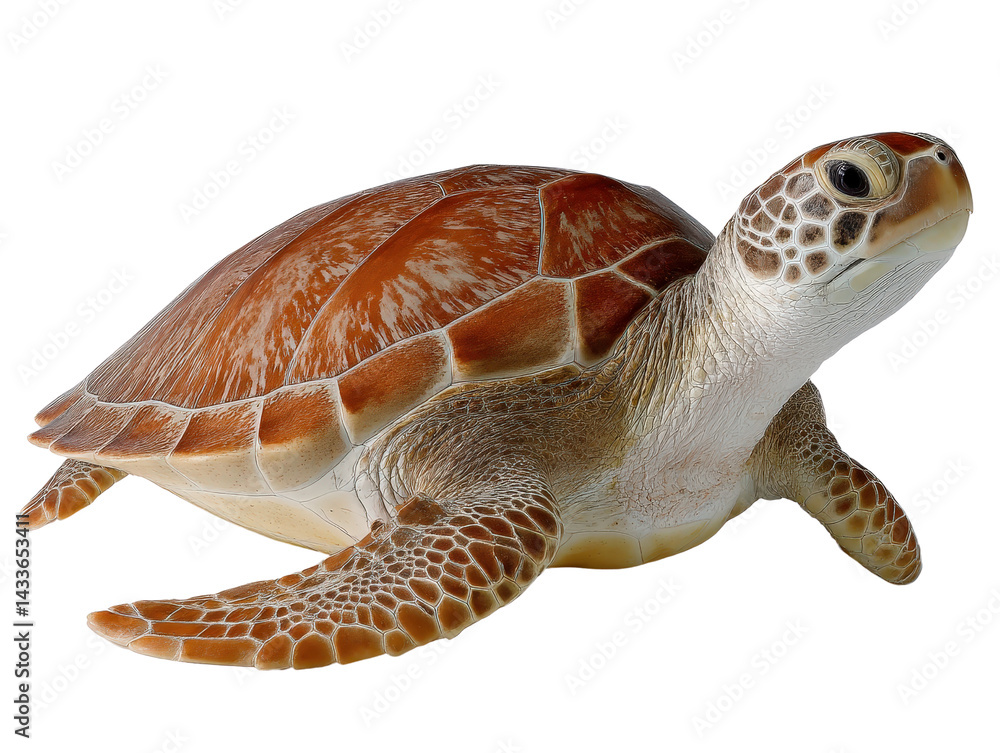 Poster green turtle resting with unique shell texture and warm colors