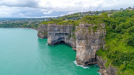 Aerial View of Coastal Cliffs and Turquoise Ocean