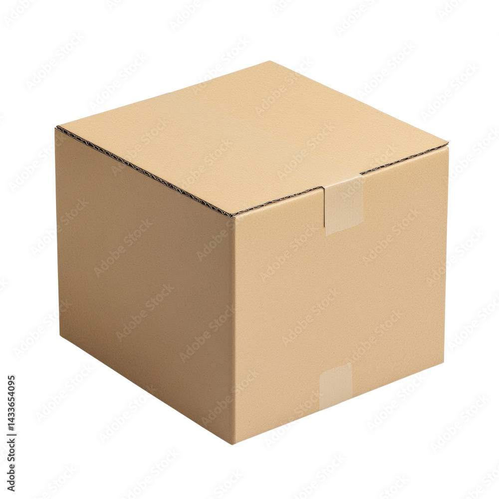 Poster isolated cardboard cube presentation a representation of packaging logistics on transparent layer