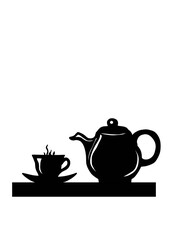 Logo, drawing black cup with teapot