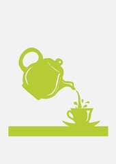 Logo, drawing green cup with teapot