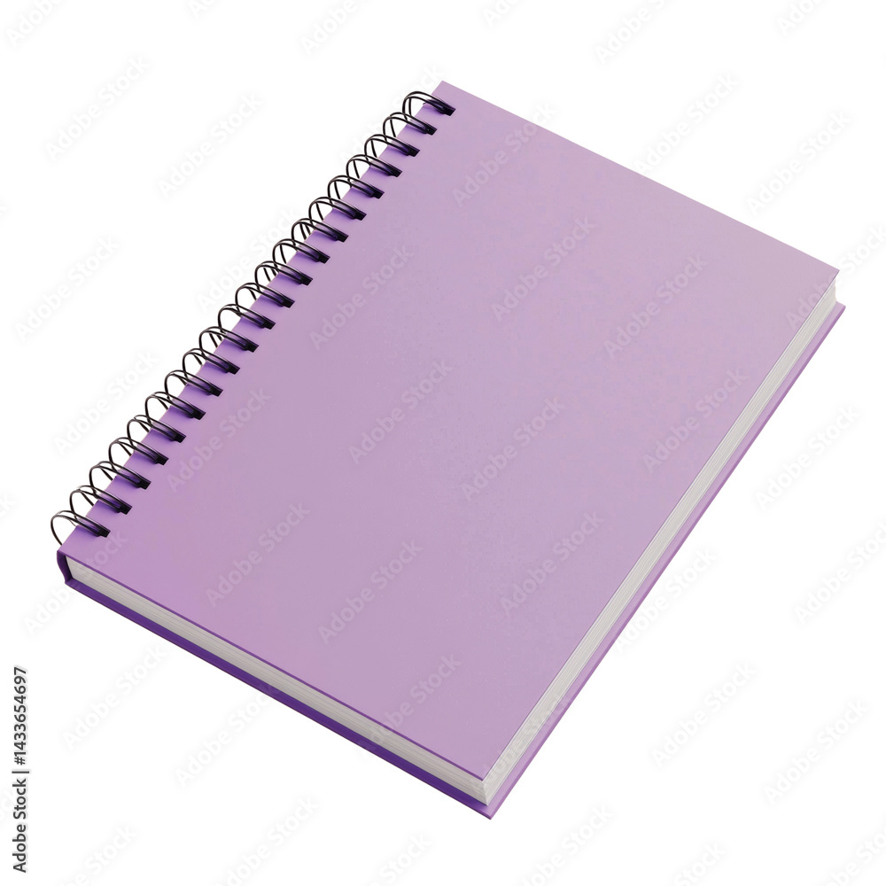 Poster minimalist lavender notebook with spiral binding floating on a plain backdrop