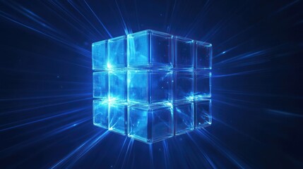 Obraz premium Glowing Cube A shimmering grid with radiant energy in the abstract space