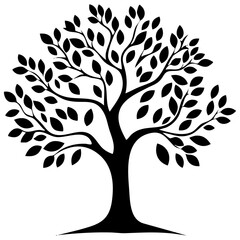 Elegant vector tree design showcasing intricate branches and leaves in black silhouette
