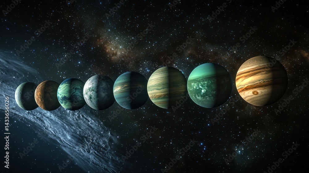 Poster ai-enhanced planetary exploration simulation showing virtual exoplanets