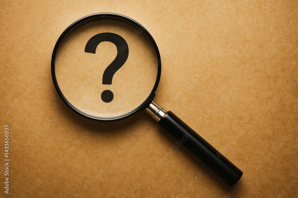 Poster magnifying glass over question mark symbolizing inquiry curiosity and searching for answers in a vin