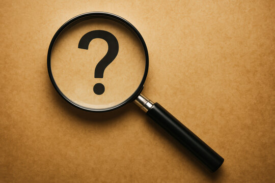 Magnifying glass over question mark symbolizing inquiry curiosity and searching for answers in a vintage style