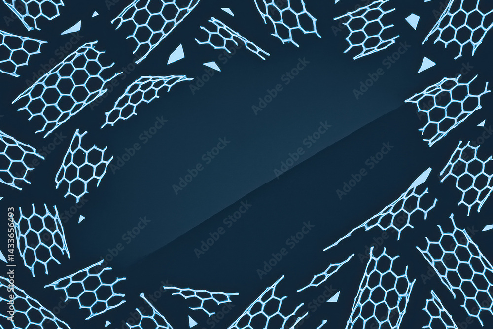 Poster this abstract background features a hi-tech design with nanotube mesh patterns against a dark backdr