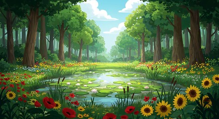 Fototapeta premium Sunlit Glade's Embrace AI Generated