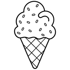 Retro Ice Cream Cone Outline with Scattered Heart Sprinkles