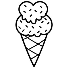 Retro Ice Cream Cone Outline with Scattered Heart Sprinkles