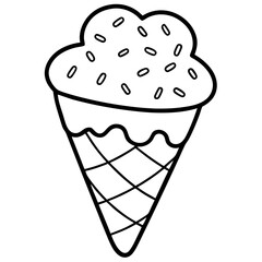 Retro Ice Cream Cone Outline with Scattered Heart Sprinkles