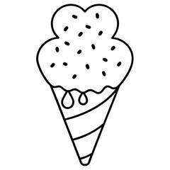 Retro Ice Cream Cone Outline with Scattered Heart Sprinkles