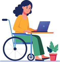 Woman in wheelchair working on laptop