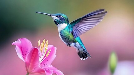 Fototapeta premium Hummingbird in flight near a flower