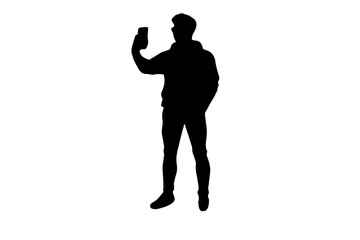 a man taking selfie silhouette/ People selfie full body in black color.