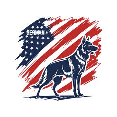 German Shepherd Dog Silhouette Against an American Flag Background