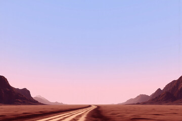 dirt road in the middle of a desert with mountains in the background