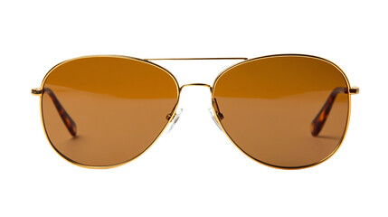 Stylish Aviator Sunglasses with Gold Frames - Isolated on White Background
