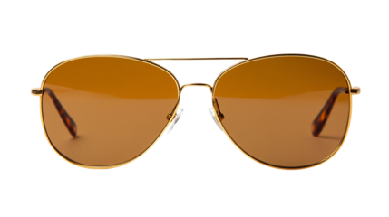 Stylish Aviator Sunglasses with Gold Frames - Isolated on White Background