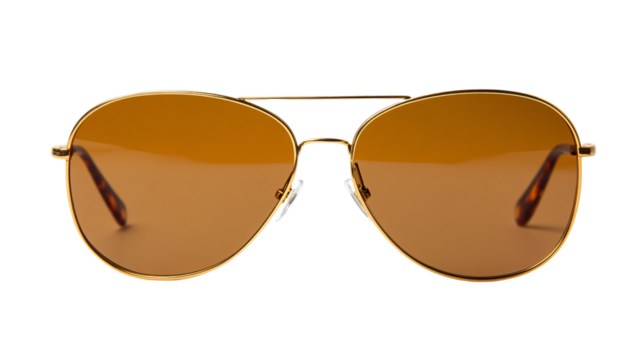 Stylish Aviator Sunglasses with Gold Frames - Isolated on White Background