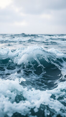 Closeup of the rough sea waves, photo. White tone