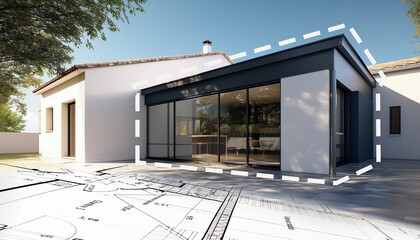 Projet de construction d'une extension avec agrandissement d'une maison ancienne existante