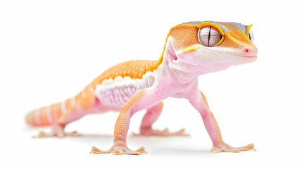 Vibrant Orange and Pink Gecko on White Background in Studio Lighting