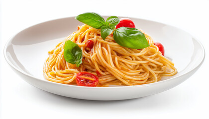 plat de spaghetti avec des feuilles de basilic