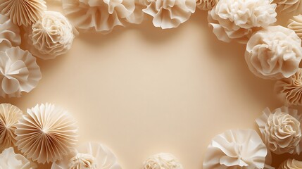Beige Paper Flowers Frame Background.