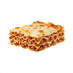 Delicious lasagna portion isolated on white background