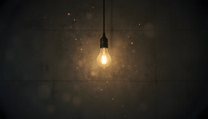 Obraz premium Glowing Vintage Light Bulb Hanging in Dark Room