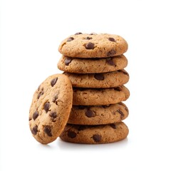 Stack of chocolate chip cookies isolated on white background