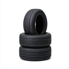Stacked tires close up product shot isolated on white background