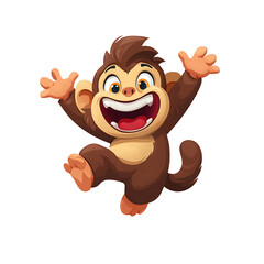 Obraz premium A cheerful cartoon monkey leaps joyfully with open arms and mouth, radiating happiness.