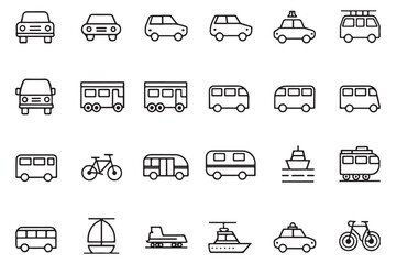 Transportation Line Icons. Editable Stroke. Pixel Perfect. For Mobile and Web. Contains such icons as Truck, Car, Vehicle, Shipping, Sailboat