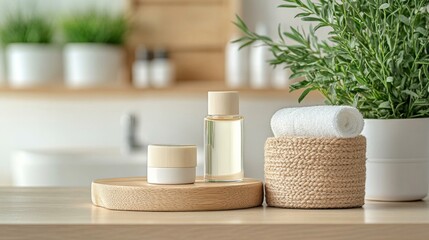 Naklejka premium Spa Bathroom Essentials: Natural Wellness Products