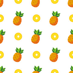 Pineapple seamless pattern, tropical ripe fruit.