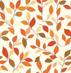 Autumn Leaves and vines seamless pattern, simple lines, neutral colors, cream background