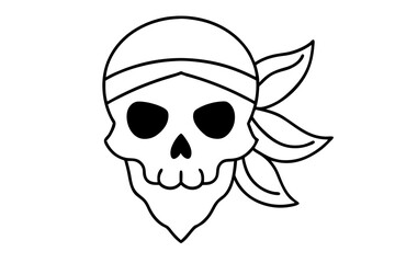 Skull With Flag Bandana Line Art Vector Illustration
