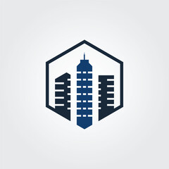 Fototapeta premium Building city in hexagon logo design icon