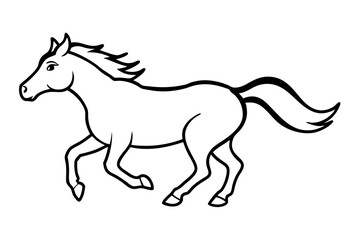 Wild Mustang Running Line Art Vector Illustration