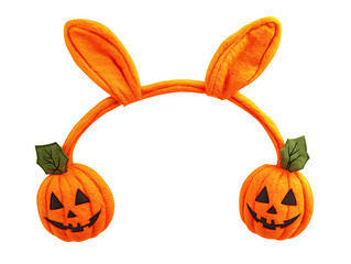 Halloween headband with orange bunny ears and jack-o'-lantern pumpkins.