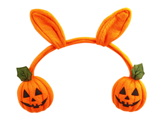 Halloween headband with orange bunny ears and jack-o'-lantern pumpkins.