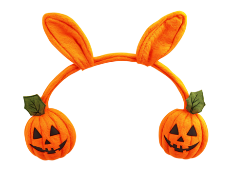 Halloween headband with orange bunny ears and jack-o'-lantern pumpkins.