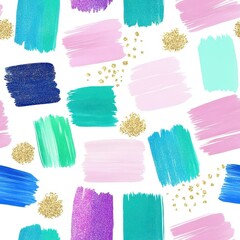 Abstract Brushstroke Patterns: A captivating abstract composition features a vibrant display of artistic brushstrokes in a medley of colors, adorned with elegant gold accents