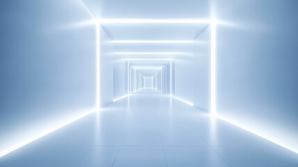Futuristic White Corridor with Neon Lights